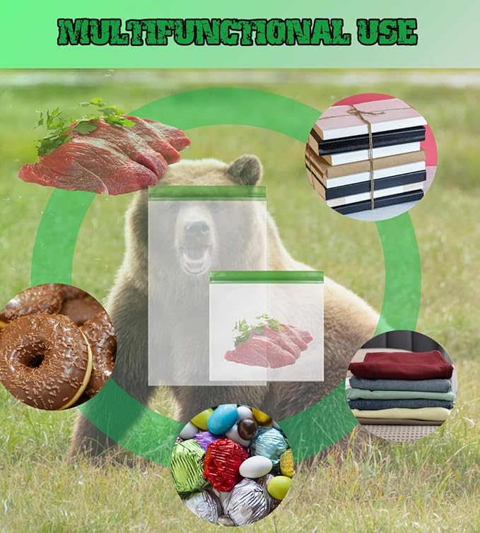 2 pack Bear Bags for Food Backpacking, Double Seal Reusable Odor Barrier Storage Bags Camping, 7.87 Mil No-Odor Zipper Barrier Bags Fit Home Organization, Food Storage,Freezer Safe (12x20in)