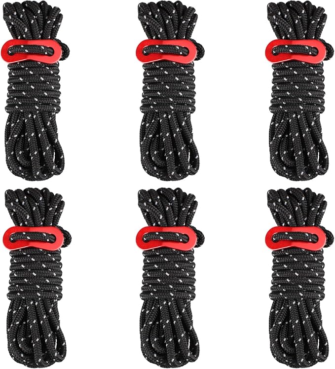 Azarxis Reflective Tent Guide Rope Lightweight Guy Line Cord with Aluminum Adjuster Guyline Tent Cord Tensioner for Camping Hiking Backpacking - Essential Survival Gear 13 Feet