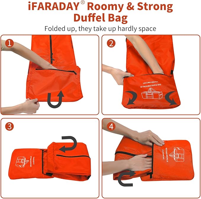 Foldable Duffle Bag for Travel - 75L Large Spare Travel Duffel Bag Lightweight with Trolley Sleeve - Orange