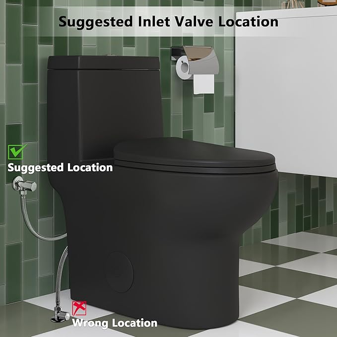 DeerValley DV-1F026B Elongated One Piece Toilet, Dual Flush 1.1/1.6 GPF Toilet with Comfortable Seat Height, Powerful & Quiet Modern Standard Toilet for Bathroom, 12" Rough-In