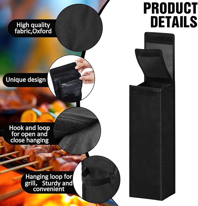 Amylove Grill Storage Bag BBQ Tool Storage Black Container for Utensils Waterproof Oxford Cloth Grill Tool Holder Foldable BBQ Utensil Holder with Handle for Camping Hiking(1 Pcs)