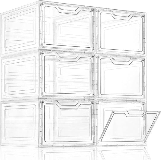 6 Pack Closet Organizers and Storage,Clear Stackable Plastic Storage Bins with Lids Magnetic Doors,Clothes Organizers and Storage,Plastic Craft Containers for Wardrobe Kitchen Bathroom Office