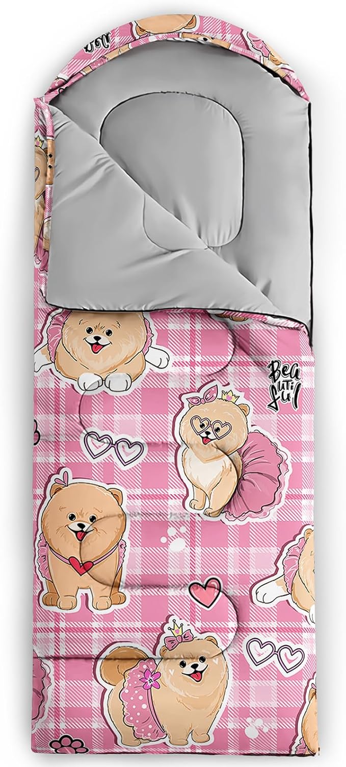 AILONEN Pink Lovely Rabbit Sleeping Bag for Girls Kids Adults,Warm and Cool Weather,Lightweight,Waterproof Backpacking,Cartoon Flowers Printed Bunny Sleeping Bag for Camping