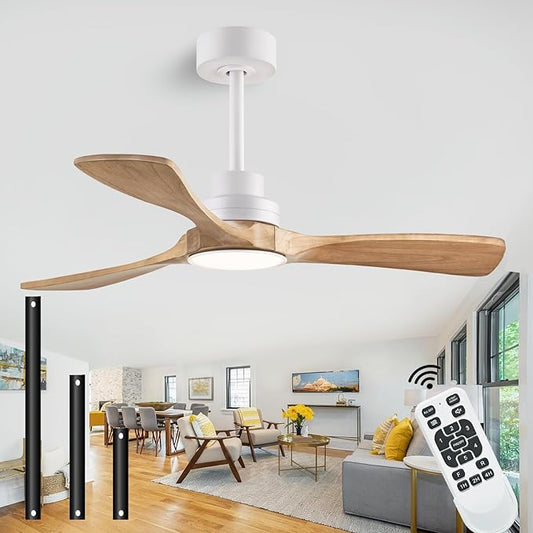 42" Ceiling Fans with Lights with Remote Control, Indoor Outdoor Wooden Ceiling Fan with 3 Wooden Blades for Patio, Living Room, Dining Room, Farmhouse and More. (White + Log Color)…
