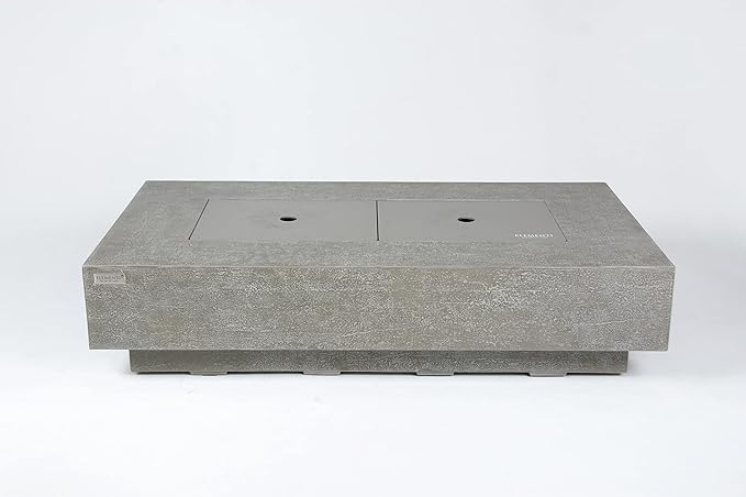 Elementi+ | Riviera Gas Fire Pit Cast Concrete 60" Rectangular Fire Table, Outdoor Fire Pit Electronic Ignition | Canvas Cover, Fire Glass and Burner Lid Included | Light Gray | Propane Gas