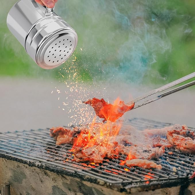 2Pcs Metal Salt Pepper Dredge Shakers, Stainless Steel Pepper Shaker Seasoning Jar With Handle, With Hole And Cover, Suitable For Pepper, Cinnamon And Coffee Spice Jars (Small-6OZ)