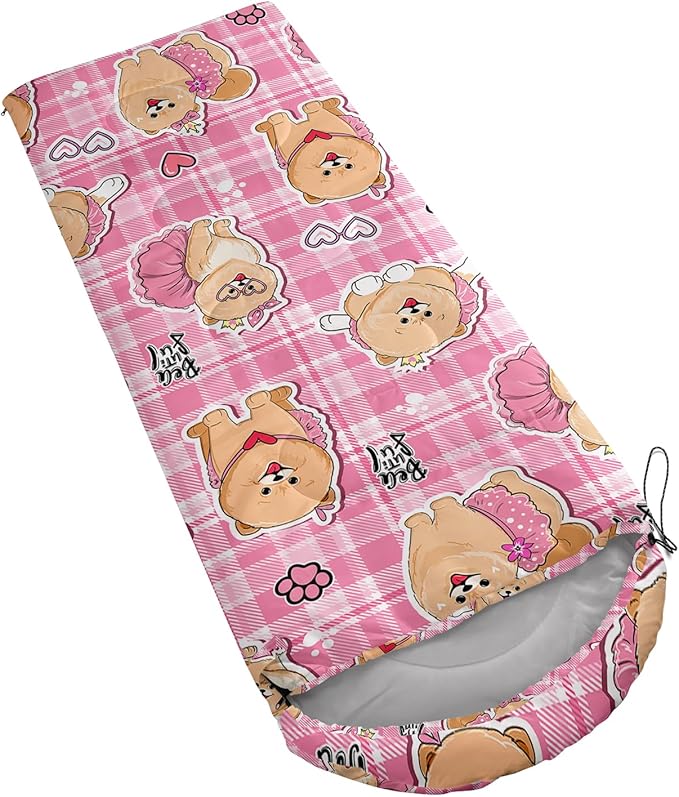 AILONEN Pink Lovely Rabbit Sleeping Bag for Girls Kids Adults,Warm and Cool Weather,Lightweight,Waterproof Backpacking,Cartoon Flowers Printed Bunny Sleeping Bag for Camping