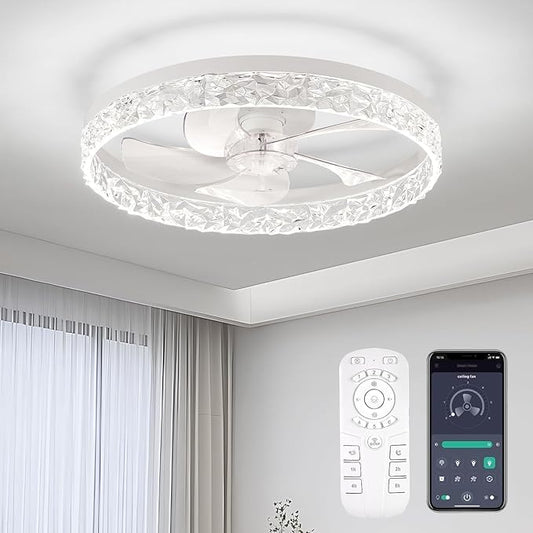 Ceiling Fans with Lights, Flush Mount Ceiling Fan with Lights and Remote, 6 Wind Speeds Low Profile Smart Ceiling Fan for Bedroom, Kids Room, Kitchen and Small Room 20"