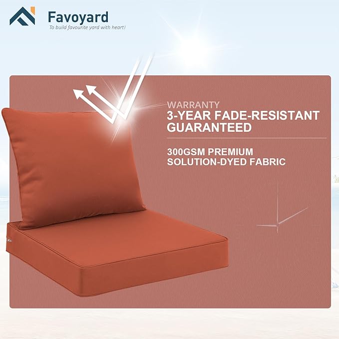 Favoyard Outdoor Seat Cushion Set 22 x 22 Inch Waterproof & Fade Resistant Patio Furniture Cushions with Removable Cover Deep Seat & Back Cushion with Handle and Adjustable Straps for Chair Sofa Couch