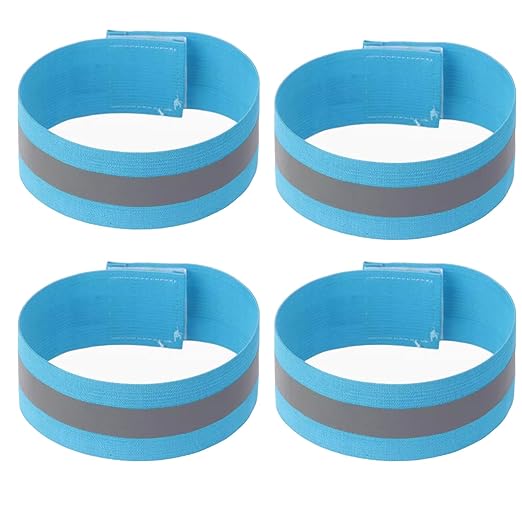 4PCS Reflective Wrist Strap 4x1.5cm Safety Gear Reflective Wristbands High Visibility Bike Ankle Bands Reflector Armband Self-Adhesive Reflective Bands for Walking,Night Sports Sky Blue