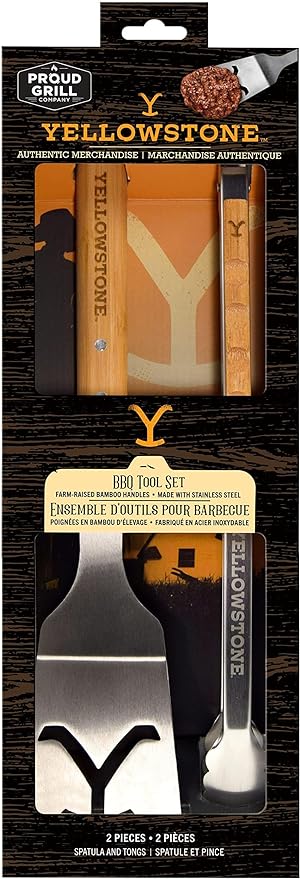 Y Yellowstone BBQ Tool Set - 2 pc Grill Set Includes Spatula and Tongs | Ideal BBQ Grill Accessories Utensils Set | Authentic Yellowstone Merchandise