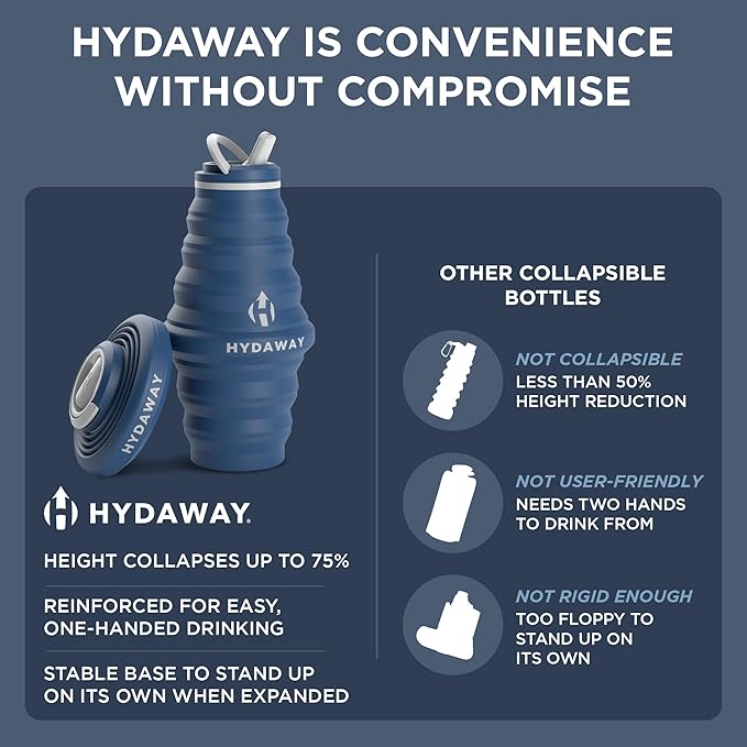 HYDAWAY 25oz Collapsible Water Bottle - BPA-Free, Leakproof, Lightweight, and Space-Saving - Perfect for Hiking, Travel, and All-Day Hydration