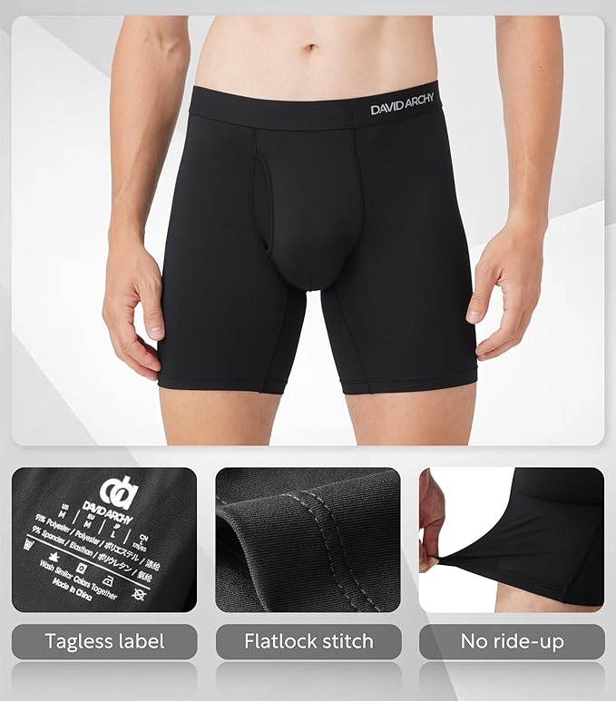 DAVID ARCHY Mens Performance Boxer Briefs 3 Pack, 3D Support Pouch & No Ride-Up Design Moisture-Wicking Sport Underwear