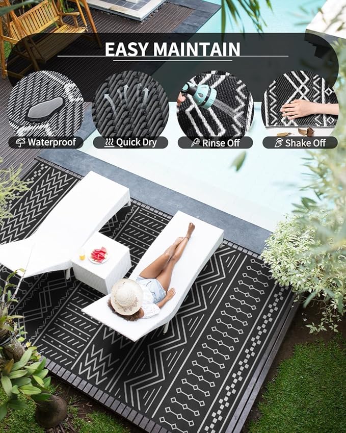 COCOER Outdoor Rug Carpet Waterproof 9x12 ft Patio Rug Mat Indoor Outdoor Area Rug for RV Camping Picnic Reversible Lightweight Plastic Straw Outside Rug for Patio Decor Decoration