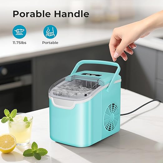 Countertop Ice Maker – 8 Bullet Ice (6 Mins), 26.5lbs/24Hrs – Self-Cleaning, Portable & Adjustable Size with Touch Display
