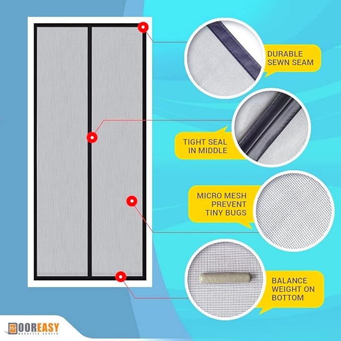 DOOREASY Magnetic Screen Door, Reinforced Polyester Screen Door, Self Sealing Magnets, Pet and Kid Friendly, Easy Installation Door Mesh Screen Size 38" x 81", Fit Door Size 36 x 80 inch