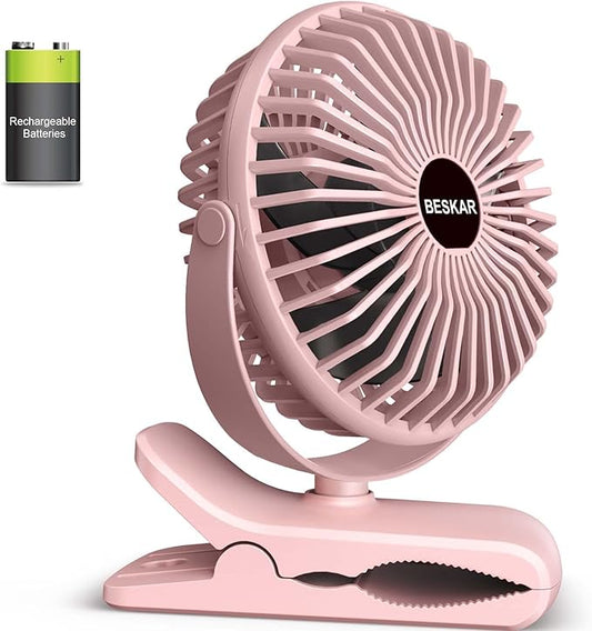 BESKAR Portable Clip on Fan Rechargeable, 4 Speeds Small Battery Operated Fans, USB Desk Fan with Strong Airflow, Sturdy Clamp Fans for Golf Cart Office Outdoor Travel Camping
