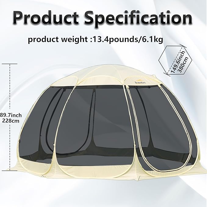 Pop Up Screen House, 12.5'x12.5' Outdoor Screen Tent for Camping, Screened Gazebo with Mosquito Netting, Carry Bag
