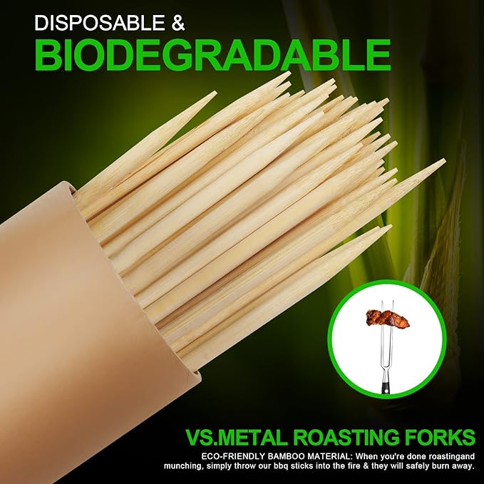 BETESINE 6.3mm Thick Bamboo Marshmallow Roasting Sticks, 36 Inch Extra Long Wooden S'mores Sticks for Fire Pit, BBQ, Camping, Sausage, Marshmallow Skewers – 100 PCS (Bamboo - 36 inch)