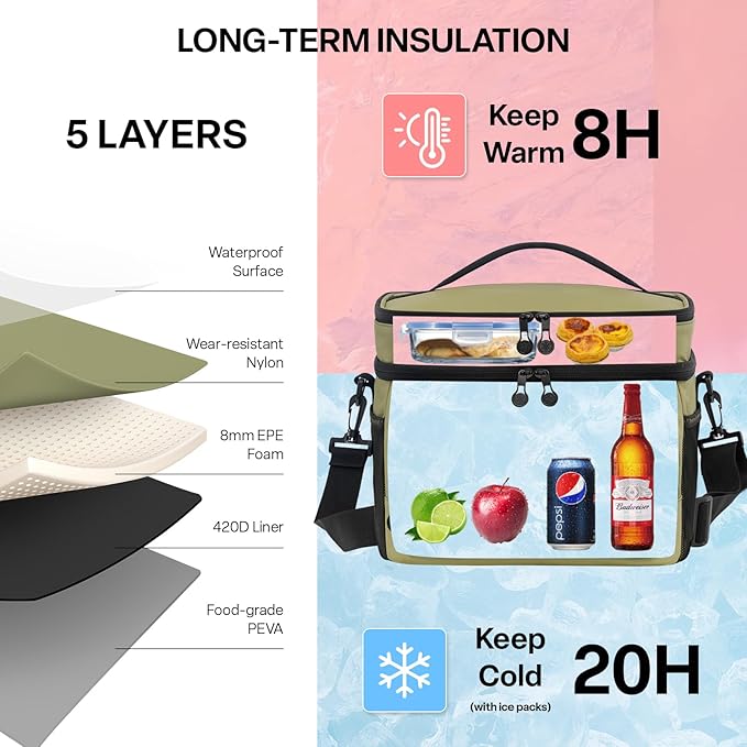 EVERFUN Small Cooler Lunch Box Mini Leak-Proof Soft Double Deck 24 Can Personal Insulated Collapsible Portable Waterproof Lunch Bag Ice Chest for Men Women Work Travel Car Picnic Beach