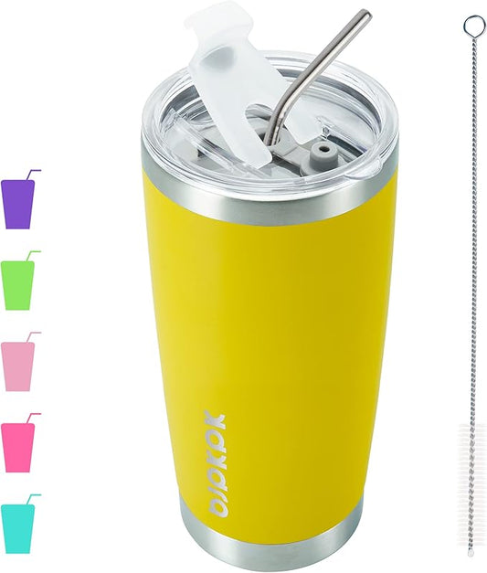 BJPKPK 20 oz Insulated Tumbler With Lid And Straw Stainless Steel Coffee Mug Tumbler Cups,Yellow