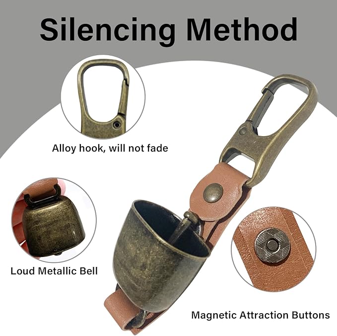 Bear Bell with Magnetic Silencer|Bear Bells for Hiking & Camping|Bear Deterrent Device with Emergency Whistle & Carabiner to Scare Animals|Bear Alarm for Outdoor Biking Fishing Climbing