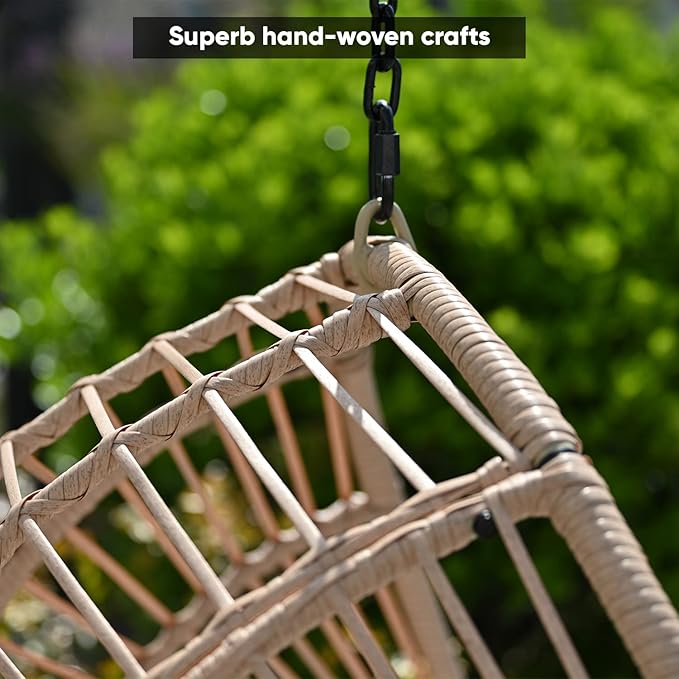 JOYBASE Hanging Egg Chair with Stand, Patio Swing Chair with Stand and Cushion, Hammock Wicker Rattan Chair for Indoor Outdoor Garden (Beige)