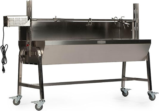 TITAN GREAT OUTDOORS Ash & Ember 25W Stainless Steel BBQ Rotisserie Grill with High Efficiency Windscreen, 4 RPM Rotation Speed, Rated 125 LB for Large Game, Portable Electric Outdoor Roaster