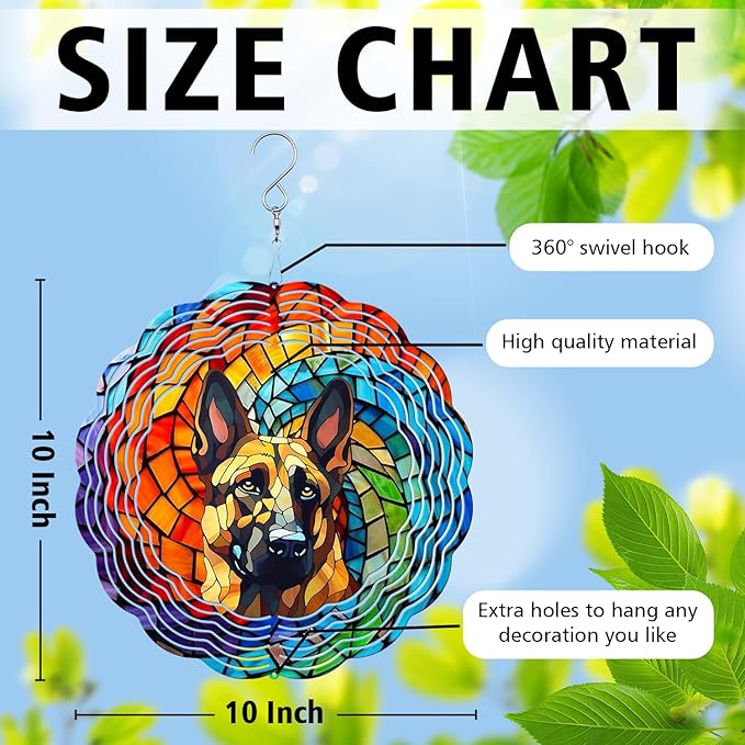 German Shepherd Yard and Garden Wind Spinner, Unique 3D Hanging German Shepherd Wind Spinner