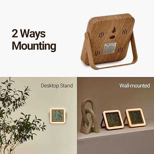 HuBDIC HubiBaby Digital Hygrometer Indoor Thermometer Humidity Meter Room Thermometer, Humidity Monitor for Home, Bedroom, Baby Room, Office, Greenhouse, Cellar, Portable Nightlight (Dark Wood)