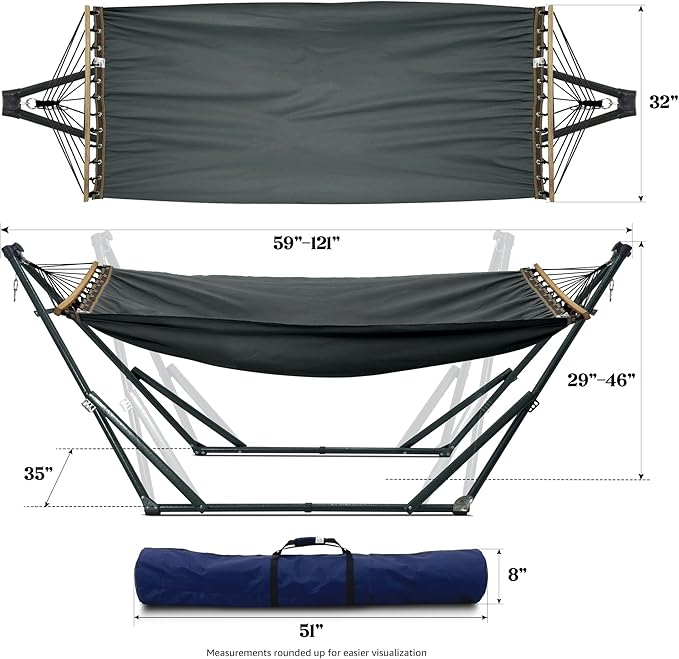 Tranquillo Universal Hammock with Stands Electro Static Coated Steel, Adjustable Foldable Hammock Stand with 2 Layered Polyester Net and Carry Bag for 2 Persons (Canvas - Grey)