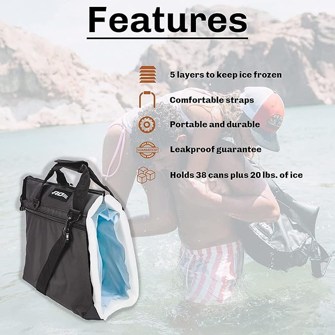 AO Coolers Stow N' Go Cooler, Low-Profile, Leakproof with High-Density Insulation, Holds Ice for 24 Hours, Carbon Black, 38 Pack