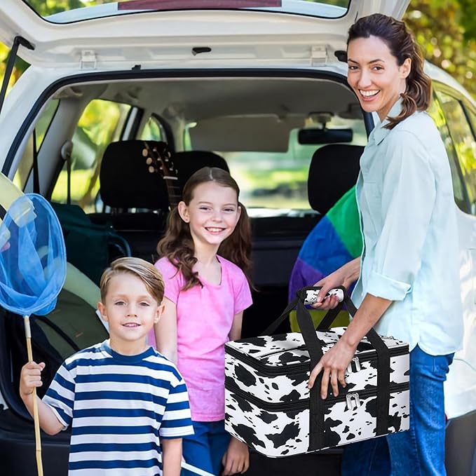 Double Insulated Casserole Carrier, Portable Casserole Carrier for Hot or Cold Food Lunch Tote Warmer or Cooler Bag, Lasagna Lunch Bag for Potluck Parties- Fits 9" x 13" Baking Dish-Cow Pattern