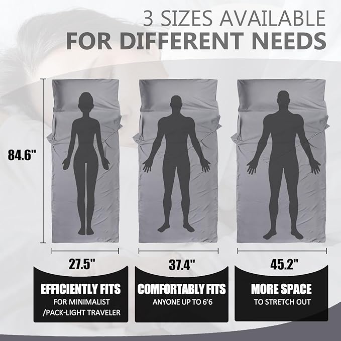 Frelaxy Ultralight Sleeping Bag Liner - Lighter & Compact, 3 Sizes Travel Sheets & Adult Sleep Sack, Comfy Breathable & Cooling & Silky Soft, Quick-Drying, for Backpacking, Hotel, Camping, Hostels