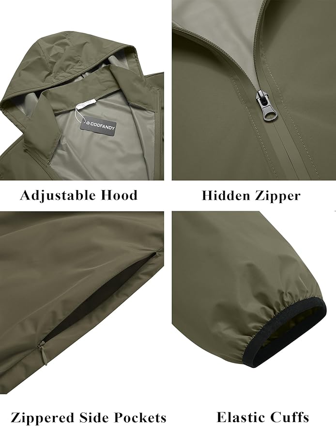 COOFANDY Men's Packable Rain Jacket Lightweight Waterproof Raincoat with Hood Travel Hiking Golf Windbreaker