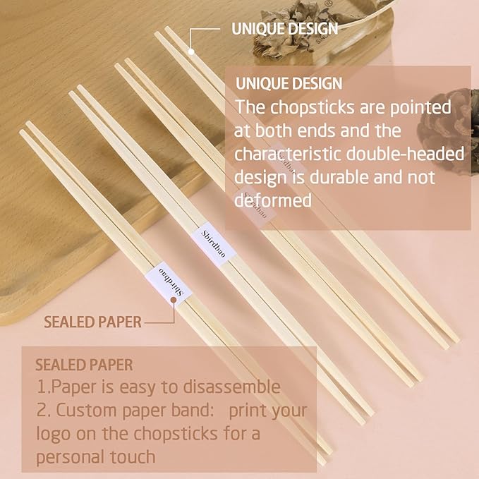 100 pairs Disposable Bamboo Chopsticks, 9.5 Inch Japanese Style Double Pointed Separate Chop sticks for Sushi & Asian Dishes