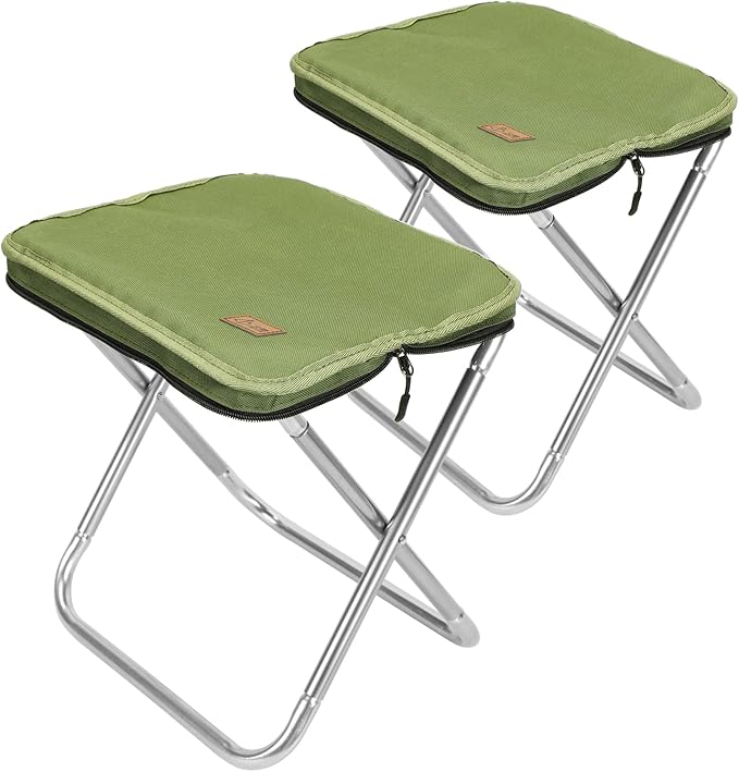 Camping Stool，Portable Foldable Stool aldult Collapsible Chairs Fishing Stool for Outdoor Hiking 300 LBS Load Green 2-Piece Set
