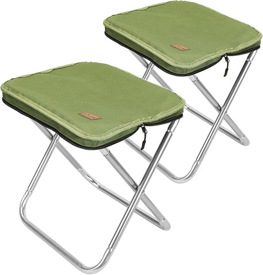Camping Stool，Portable Foldable Stool aldult Collapsible Chairs Fishing Stool for Outdoor Hiking 300 LBS Load Green 2-Piece Set