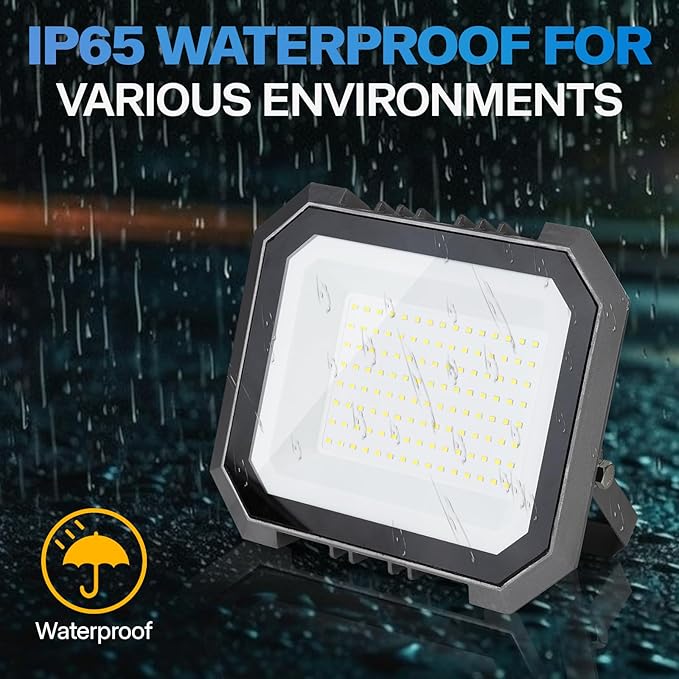 2 Pack LED Flood Lights Outdoor, 100W 10000LM Super Bright Floodlight Outside Work Light with 5.9FT Plug, IP65 Waterproof 6000K Outdoor LED Flood Light for Garage, Yard, Lawn, Garden