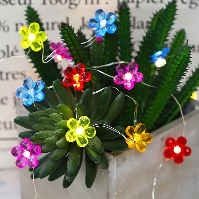 Flowers Fairy Lights 30 LED Copper String Lights with Remote Control & Battery Operated 5 Colors Flowers Lamp for Christmas, Summer, Wedding, Girls Bedroom, Outdoor Decor