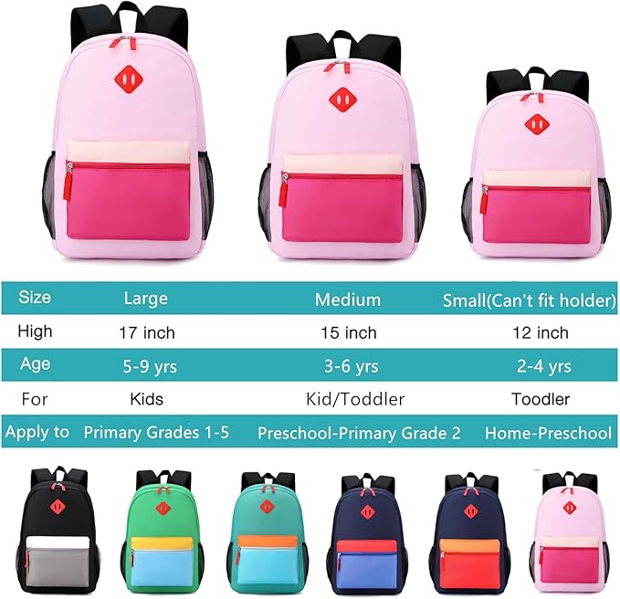Kids Backpack Lunch Box Set Elementary School Backpacks 5-9 Years for Boys and Girls with Chest Buckle (Set Pink Purple, Large-17 H)