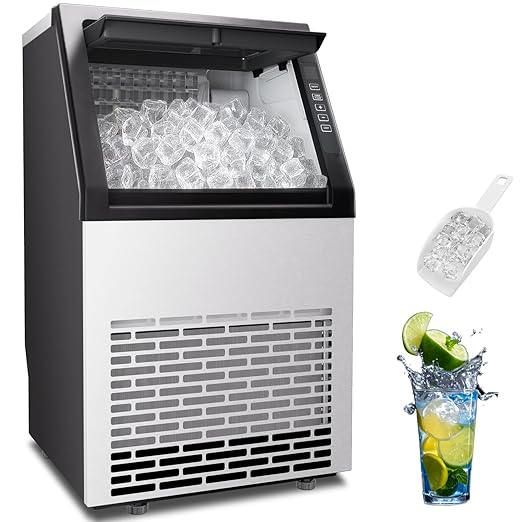 90 lbs/24H Commercial Ice Maker, 36 Cubes/11mins, 20lbs Ice Storage Capacity, Counter Ice Maker Self Cleaning, 24 Hour Timer Stainless Steel Freestanding Ice Maker Machine (100lbs/day)
