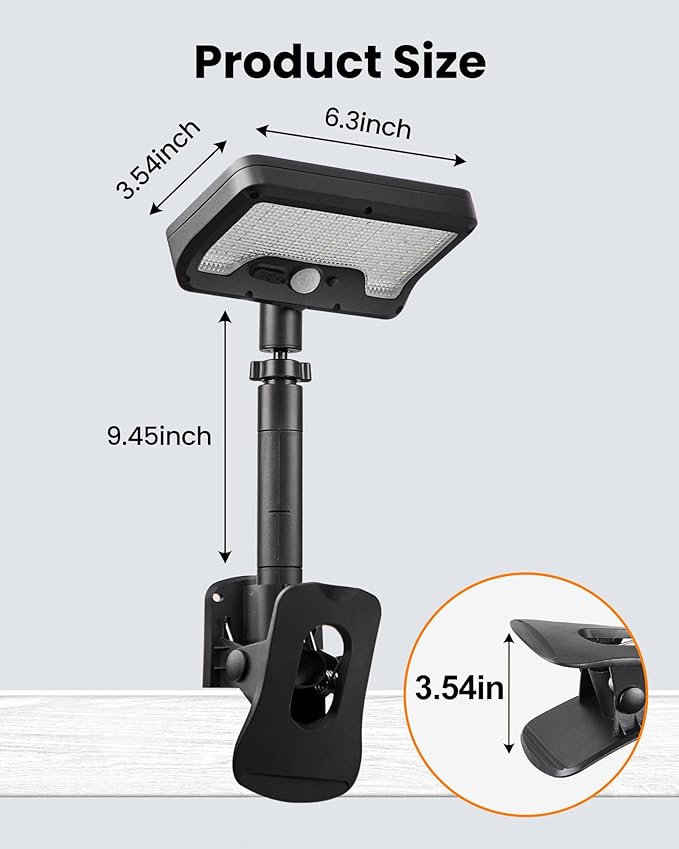 Clip On Solar Lights Outdoor with Motion Sensor - 92 LEDs 600LM Solar Fence Lights, 6000K Waterproof Security Lighting for Chain Link Fence,Deck, Gutter,Camping (4)