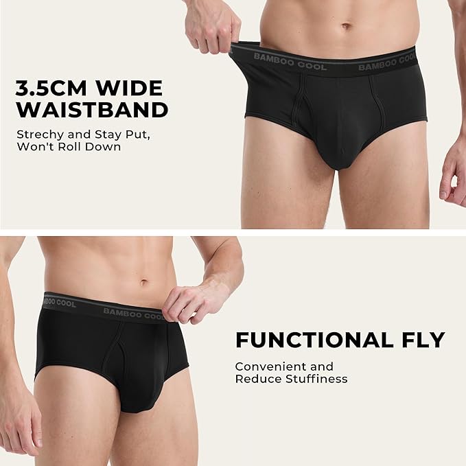 BAMBOO COOL Mens Breathable Soft Underwear Open-fly Classic Briefs, Tag-free