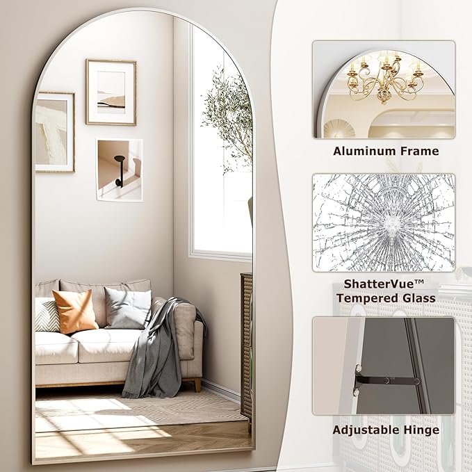 41"x81" Extra Large Arched Full Length Mirror - Leaning Mirror Arch Wall-Mounted Mirrors - Aluminum Alloy Frame Modern Simple Home Decor - for Living Room Bedroom Cloakroom