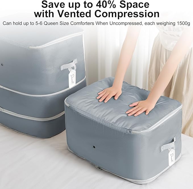 Comforter Storage Bag - Extra Large Capacity Blanket Storage Bags 3-Layer Ultra Space Saving Self Compression Organizer, Washable Compression Bags for Storage Comforter Blanket, 6-Pack, Grey
