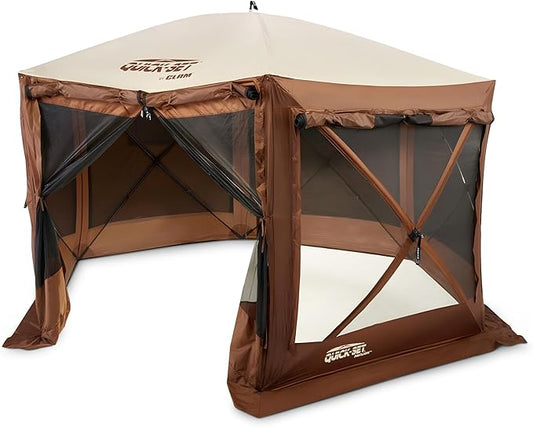CLAM Pop Up Screen Tent, Outdoor Camping Gazebo Canopy, Pavilion, 12.5', Brown - Heavy-Duty Portable Screened Shelter with Netting for Beach, Patio, and Backyard