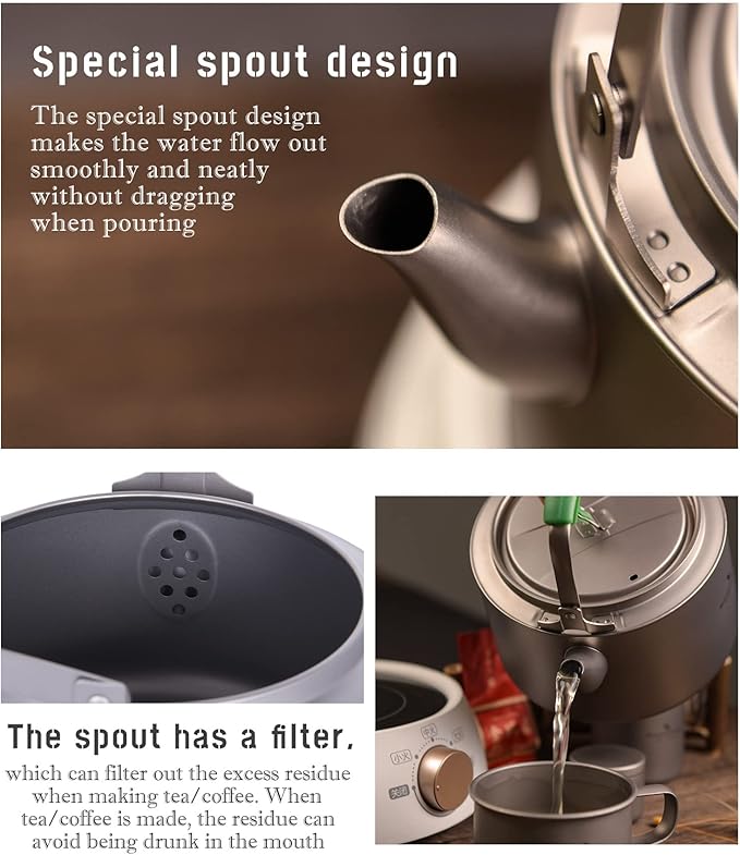 Boundless Voyage Titanium Kettle 800ml/1200ml with Folding Handle Filter Outdoor Camping Big Capacity Teapot (800ml)