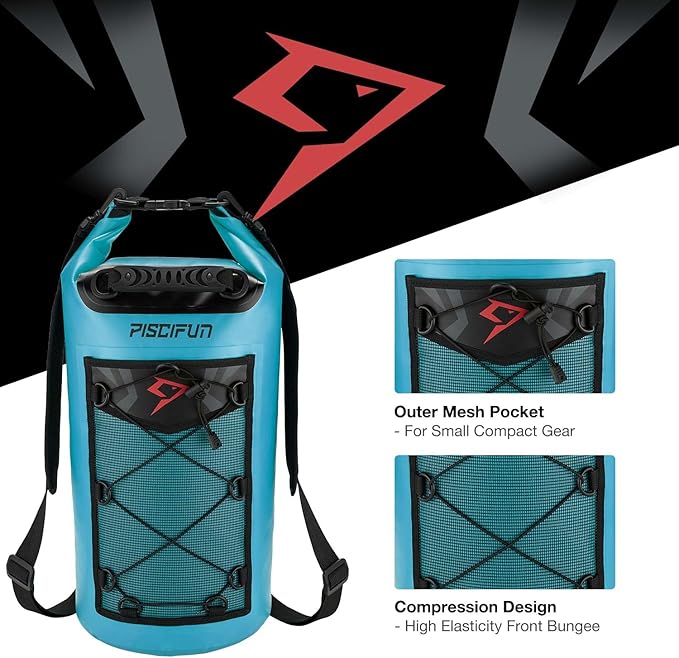 Piscifun Dry Bag, Waterproof Floating Backpack 5L/10L/20L/30L/40L with Waterproof Phone Case for Boating, Kayaking, Fishing