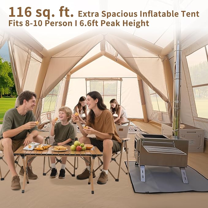 ABORON 2/6/8 Person Inflatable Camping Tent, Easy Setup Blow Up Tent with Hand Pump, PU3000mm Waterproof & Breathable 4 Season Glamping Tent for Outdoor Camping